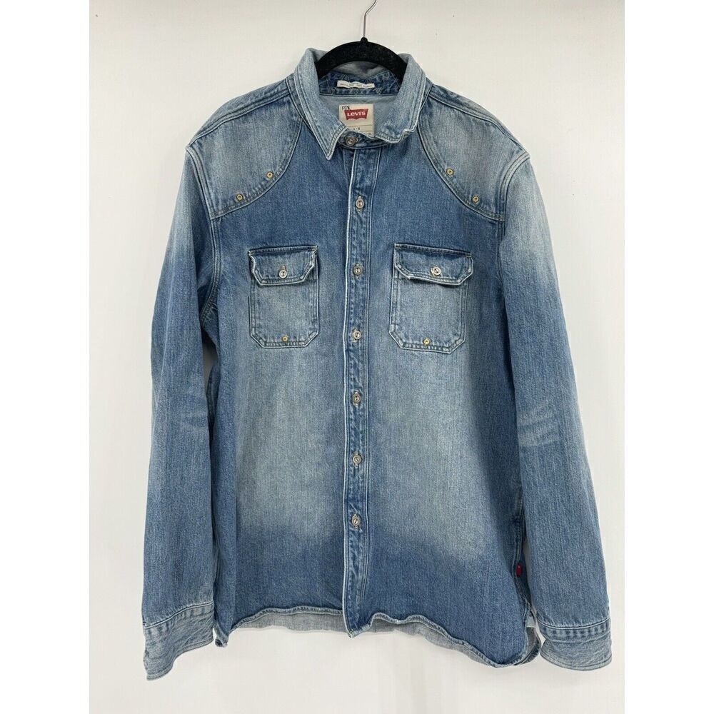 Levi's Denim Shirt Trucker Medium Wash Red Tab Metal Button Men Oversized L